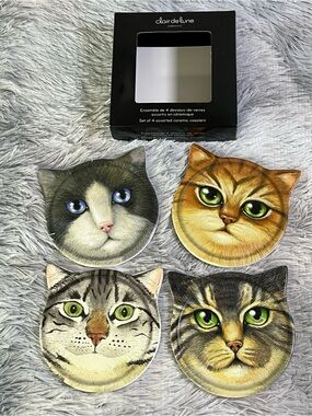Clair de lune Set of 4 Cat Face Ceramic Coasters